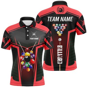 FUNSTUFFPRINT Personalized Red Jerseys Billiard Balls Polo Shirts For Men Custom 3D Pool League Polo Shirt Size S-5XL