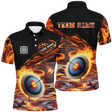 Personalized Flaming Target Archery Men Polo Shirts, Best Archery Target Shirts For Archers