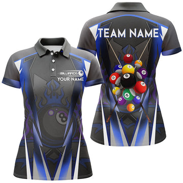 Custom Blue 8 Ball Pool Fire Billiard Balls Women Polo Shirts Customized Team League Billiard Jersey