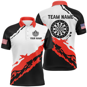 FUNSTUFFPRINT Personalized Dartboard Red Black Darts Jerseys For Men Custom Team Name Darts Polo Shirt Size S-5XL