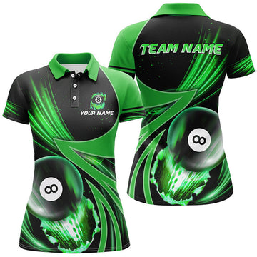 Custom Personalized 3D Green Jerseys Billiard 8 Ball Women Polo Shirts Custom Team League Billiard Shirts