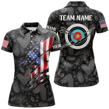 Custom Personalized Christmas USA Flag Archery Women Polo Shirts Custom Merry Christmas Shirts For Archer