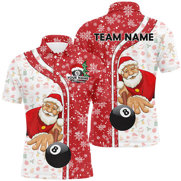 FUNSTUFFPRINT Funny Christmas Santa Play Pool Personalized Red Billiard 8 Ball Snowflake Polo Shirts For Men Polo Shirt Size S-5XL