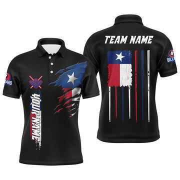 FUNSTUFFPRINT Customized Vintage Billiard Texas Flag Polo Shirts For Men Custom Patriotic Gifts For Pool Lover