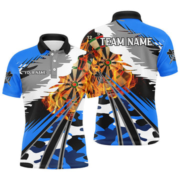 FUNSTUFFPRINT Personalized 3D Dart Board Fire Men Dart Polo Shirts Custom Blue Dart Jerseys Attire For Team Polo Shirt Size S-5XL