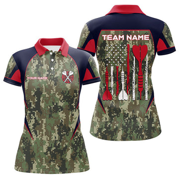 Custom Personalized US Flag Camouflage Dart Polo Shirts For Women Dart Jerseys Custom Dart Team Shirts