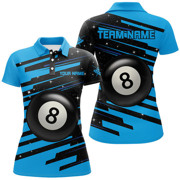 Custom Blue 8 Ball Pool Billiard Jerseys Polo Shirts For Women Custom Team League Billiard Shirts