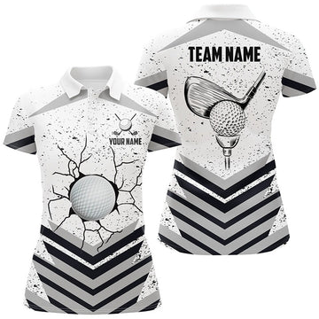 Custom Funny Crack Golf Ball Custom White Grunge Womens Golf Polo Shirts Best Team Golf Shirts For Golfer