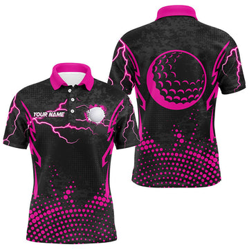 Personalized Pink Golf Ball Point Pattern Custom Mens Golf Polo Shirts, Team Men Golf Apparel