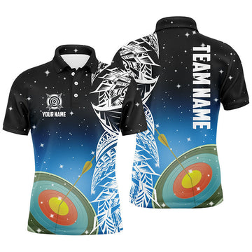 FUNSTUFFPRINT Personalized 3D Target Archery Blue Galaxy Pattern Men Polo Shirts, Team League Archery Polo Shirt Size S-5XL