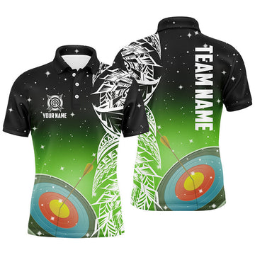 Personalized 3D Target Archery Green Galaxy Pattern Men Polo Shirts, Team League Archery Jerseys