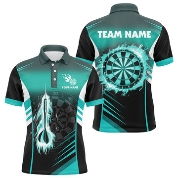 Personalized Darts Fire Arrow Men Dart Polo Shirts Custom Flame Dart Shirt Darts Jersey | Turquoise