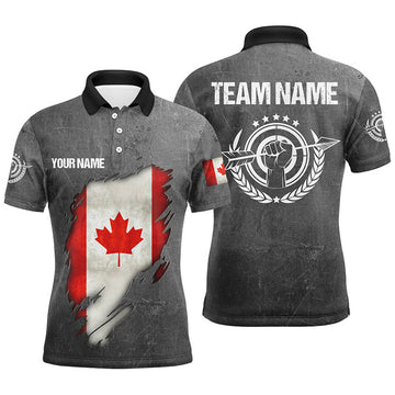 Personalized Grunge Canada Archery Men Polo Shirts, Custom Canadian Flag Shirts For Archers
