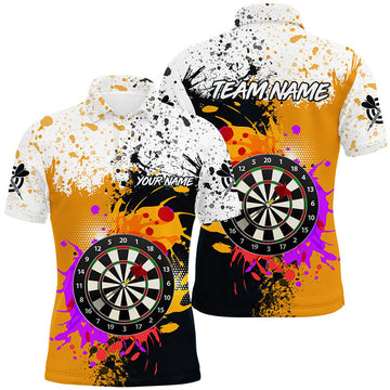 FUNSTUFFPRINT Personalized Black Yellow 3D Dart Board Grunge Style Men Polo Shirt Size S-5XL