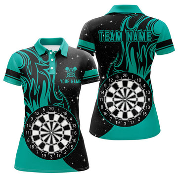 Custom Personalized Turquoise Darts Fire Polo Shirts Best Custom Darts Shirts For Women Darts Team Jerseys