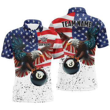Custom Billiard 8 Ball Eagle American Flag Personalized Men Polo Shirt, Patriotic 3D Eagle Billiard Shirts