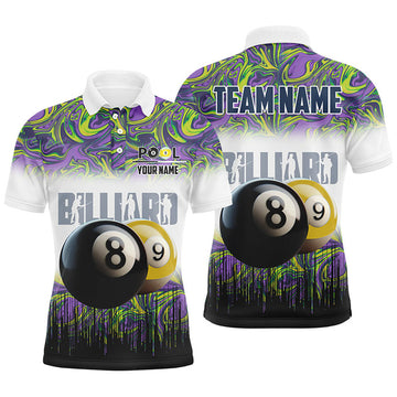 FUNSTUFFPRINT Black Yellow Billiard 8 Ball & 9 Ball Pool Men Polo Shirts Customized Billiard Attire Polo Shirt Size S-5XL