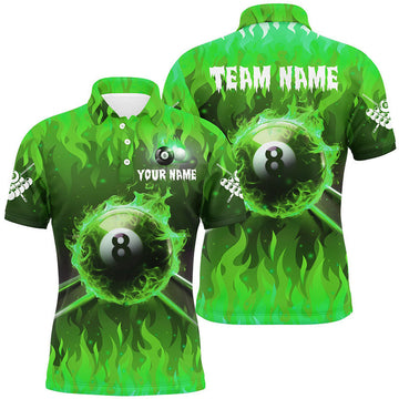 FUNSTUFFPRINT Personalized 3D 8 Ball Pool &Cue Fire Men Polo Shirts Custom Billiard Apparel Polo Shirt Size S-5XL