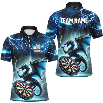FUNSTUFFPRINT Lightning Thunder Dragon Custom Blue Darts Polo Shirt Size S-5XL