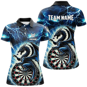 Custom Lightning Thunder Dragon Custom Blue Darts Polo & Shirts For Women, Darts Team League Jerseys