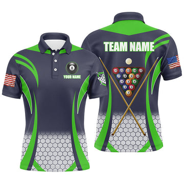 FUNSTUFFPRINT Personalized Green 8 Bal Pool Billiard Polo Shirt Size S-5XL