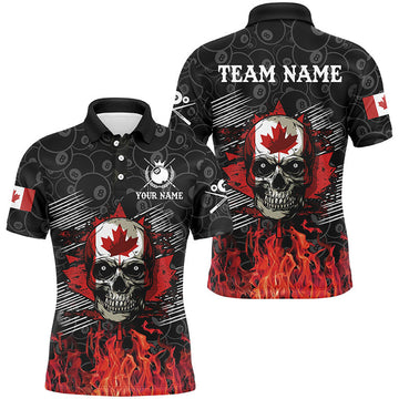 Custom Billiard Retro Skull Canadian Flag Patriotic Customized Name, Team Name 3D Polo Shirt