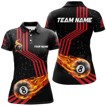 Custom Personalized Ball 8 Fire Racing Road Billiard Jerseys For Women, Best Billiards Shirts For Team |Red