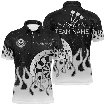 FUNSTUFFPRINT Grey Black Dartboard Fire Flame Men Darts Polo Shirt Size S-5XL