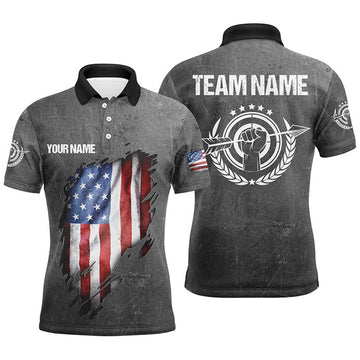 Personalized Grunge US Archery Men Polo Shirts Custom American Flag Shirts For Patriotic Archers