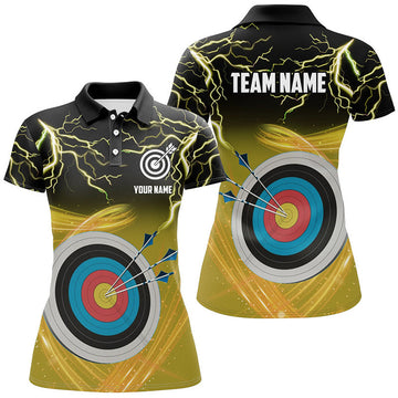 Custom Archery 3d Target Thunder Lightning Polo Shirts For Women, Best Archery Team Shirts |Yellow