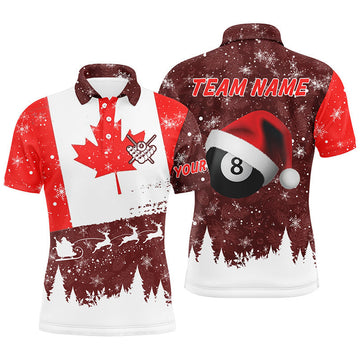 FUNSTUFFPRINT Funny Christmas Canadian Flag Custom Billiard Men Polo Shirts, Canada Flag Pool Shirts For Patriot Polo Shirt Size S-5XL