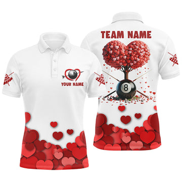 FUNSTUFFPRINT Valentine 8 Ball Pool With Red Hearts Tree Men Polo Shirts, Custom Billiard Valentines Sport Polo Shirt Size S-5XL