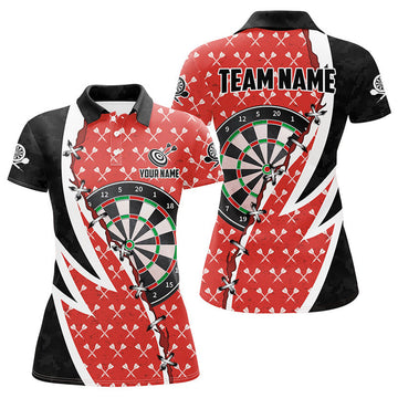 Custom Personalized Darts Board Black Red Darts Polo Shirts For Women Custom Darts Team Jerseys Attire