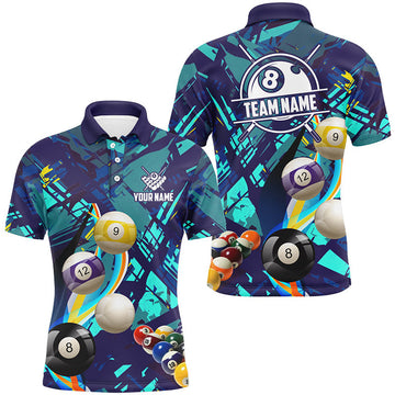 Personalized Blue Billiard Balls Men Polo And Quarter-Zip Shirts, Colorful Billiard Jerseys Shirts