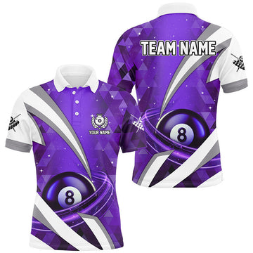 FUNSTUFFPRINT Customized Lightning Purple 8 Ball Pool Men Billiard Polo Shirt Size S-5XL