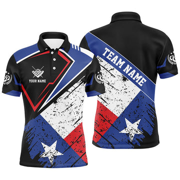 Personalized Billiard Texas Flag Vintage Style Men Polo Shirt, Patriotic Texas Billiard Pool Shirts
