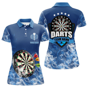 Custom Personalized Blue 3D Dartboard Smoke Darts Polo Shirts For Women Custom Team Name Darts Jerseys