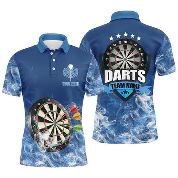 Personalized Blue 3D Dartboard Smoke Darts Polo Shirts For Men Custom Team Name Darts Jerseys
