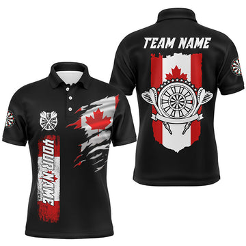 FUNSTUFFPRINT Personalized Retro Canada Flag Darts Polo Shirts Custom Patriotic Darts Polo Shirt Size S-5XL