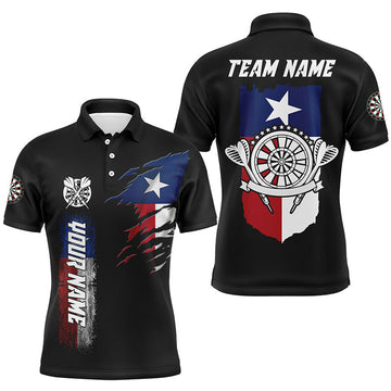 FUNSTUFFPRINT Personalized Retro Texas Flag Darts Polo Shirts Custom Patriotic Darts Jerseys For Men Polo Shirt Size S-5XL