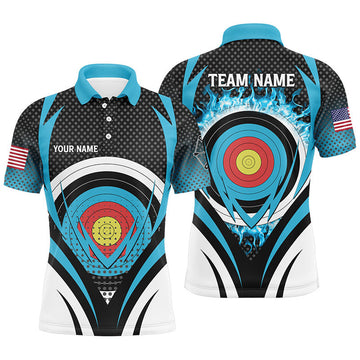 FUNSTUFFPRINT Blue Flaming Archery Target Board Custom Polo Shirts For Men Polo Shirt Size S-5XL