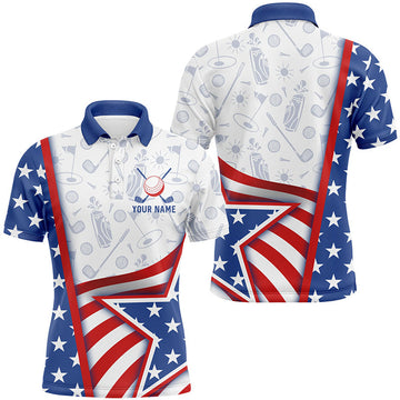 Custom American Flag Mens Golf Polo Shirts Custom Golf Pattern Outfit For Men Best Patriotic Golf Wears