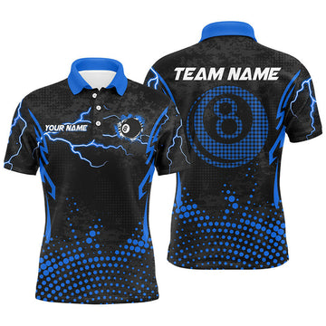 FUNSTUFFPRINT Personalized Blue 8 Ball Point 3D Billiard Men Polo Shirts Best Custom Billiards Apparel Clothing Polo Shirt Size S-5XL