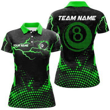 Custom Personalized Green 8 Ball Point 3D Billiard Women Polo Shirts Best Custom Billiards Apparel Clothing