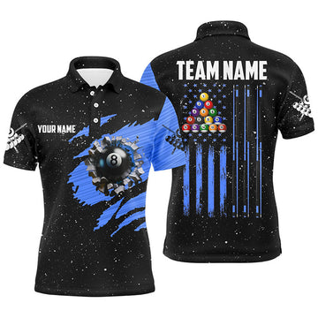 FUNSTUFFPRINT Customized Grunge American Flag 8 Ball Pool Men Billiard Polo Shirt Size S-5XL
