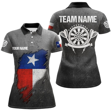Custom Personalized Retro Grunge Texas Darts Women Polo Shirts Custom Patriotic Texas Flag Darts Jerseys