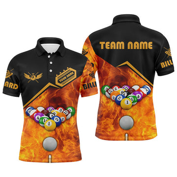 FUNSTUFFPRINT Billiard Ball Set In Fire Personalized 3D Polo Shirts For Men, Custom Billiard Team Shirts Player Polo Shirt Size S-5XL
