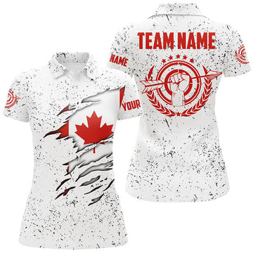 Custom Personalized Grunge Canada Archery Women Polo Shirts, Patriotic Canadian Flag Shirts For Archers