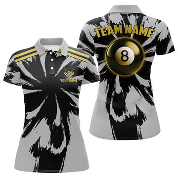 Custom Personalized Funny Grey Storm 8 Ball Pool Women Billiard Polo Shirts Custom Unique Billiard Jerseys