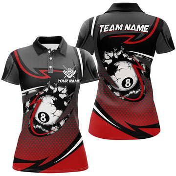 Custom Funny 8 Ball Pool Red Billiard Jerseys For Women Custom Polo Shirts Team League Billiard Shirts